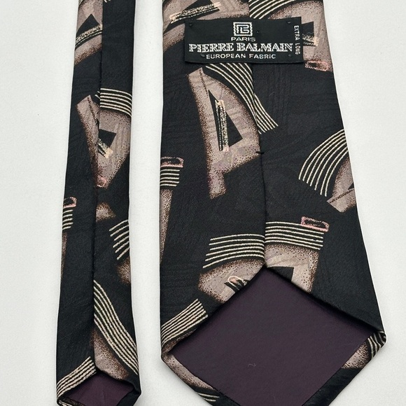 PIERRE BALMAIN COUTURE Black Gold 100% Italian Silk Tie Necktie Extra Long EUC - Picture 5 of 6